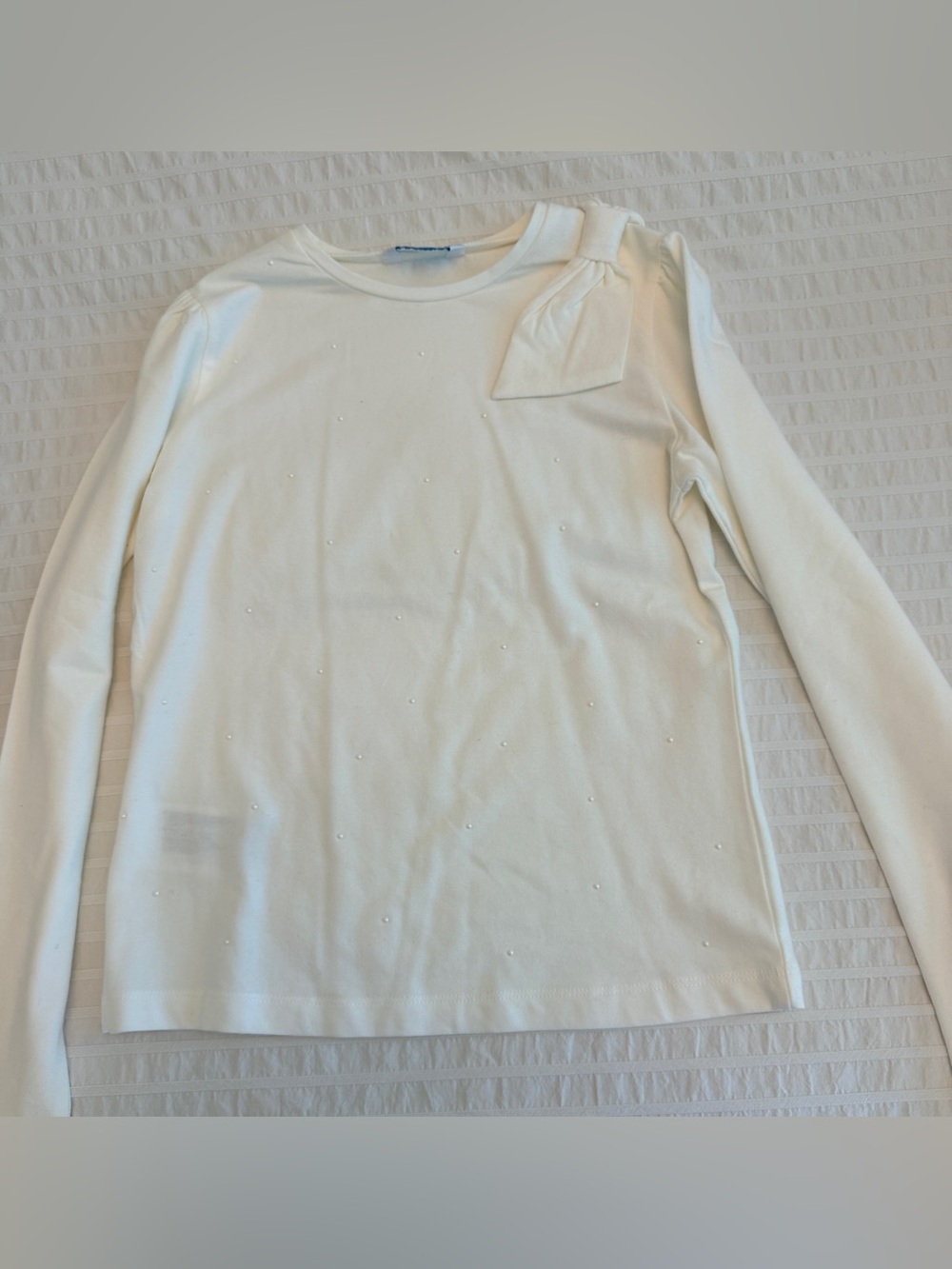 Mayoral White Long Sleeve Blouse with Pearl Accent. Size:8